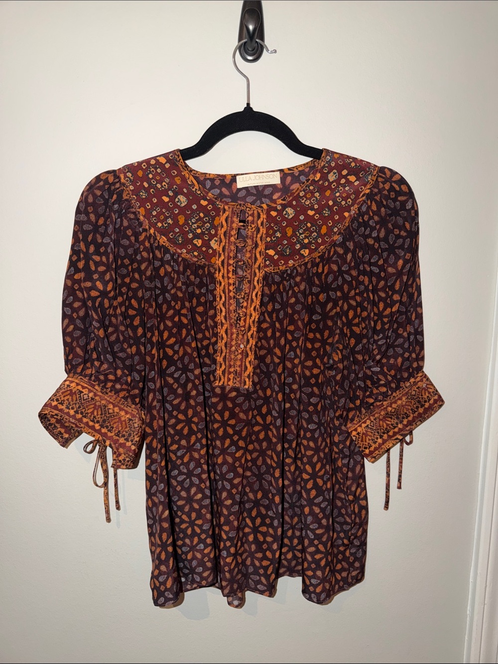 Ulla Johnson Brown & Orange Floral-Print Peasant Tunic